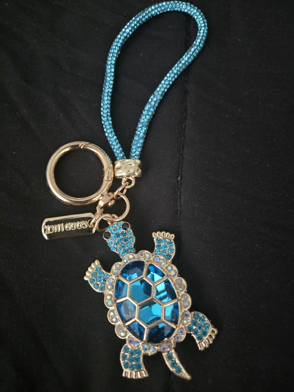 Blue Turtle Crystal Keychain Wristlet - Brand